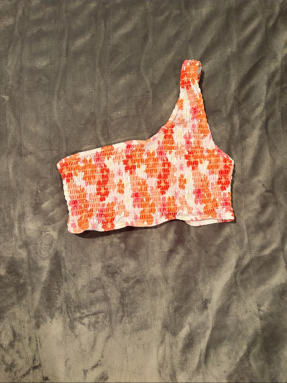 SHEIN One-Shoulder Smocked Bikini Top - Orange Pink